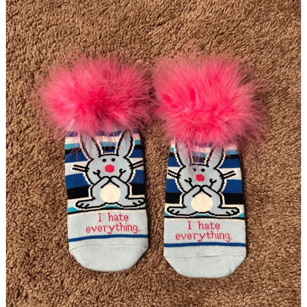 Vintage Y2K It’s Happy Bunny Jim Benton “I Hate Everything”Fuzzy Socks NWOT RARE